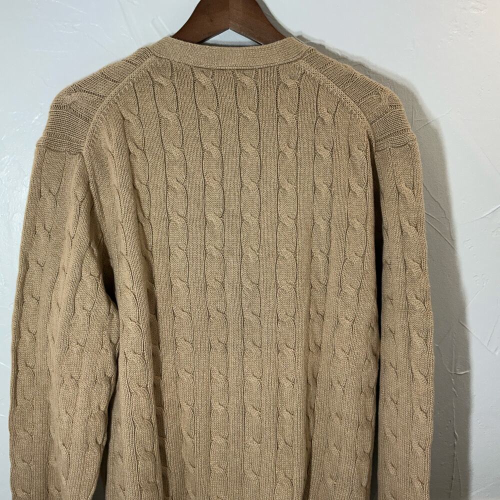 Polo Ralph Lauren Cotton Cable Cotton Camel TanCardigan Sweater Size Large - Picture 6 of 13